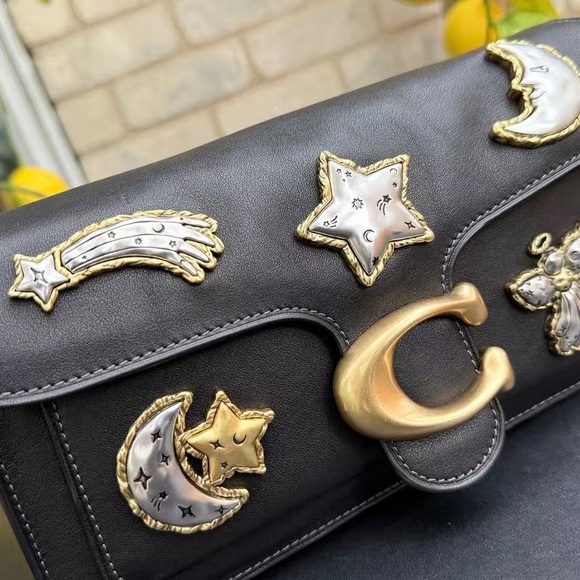 Coach Black Leather Shoulder Bag with Gold & Silver Celestial Appliqués - Picture 5 of 12